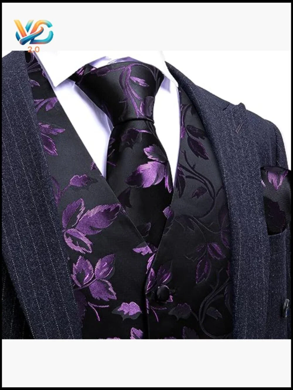 Men's Silk Vest & Tie Set with Cufflinks, Pocket Square, Tie Clip - 5 Piece